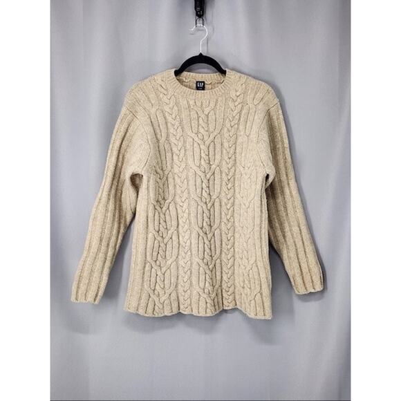 GAP Other - Vintage GAP Sweater Mens Large Beige Cable Knit 100% Lambswool Chunky Preppy